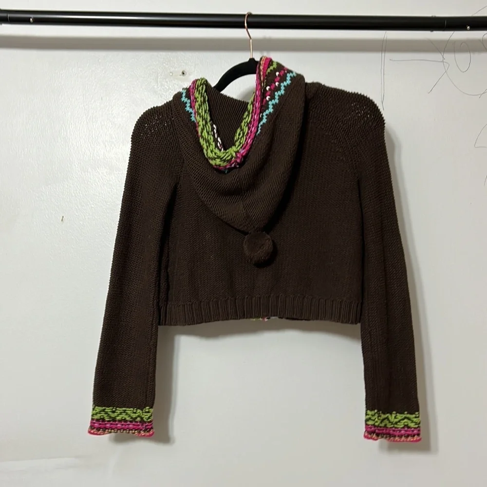 Gap Kids Brown Knit Cardigan Sweater Hooded Boho Trim Size M 8